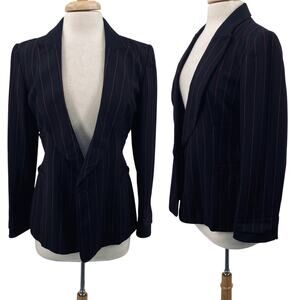 State of Claude Montana Blazer Wool Pinstripe Open Front Black Red Womens 8 42